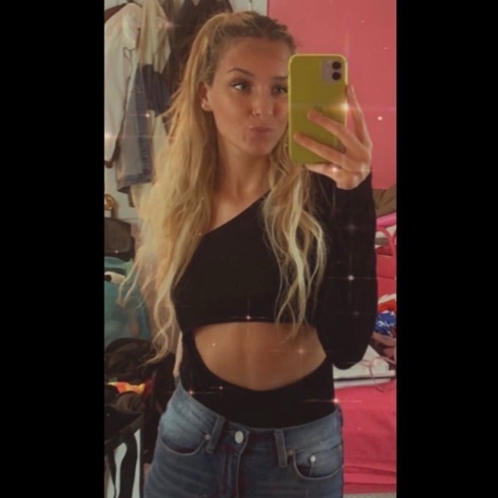 Black Long Sleeve Cut Out Crop Bodysuit